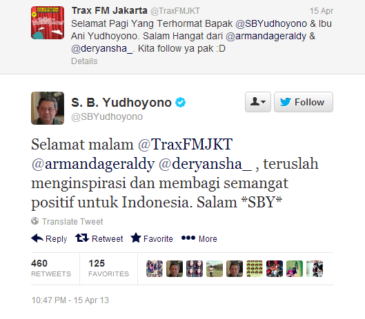 SBY reply TraxFMJKT