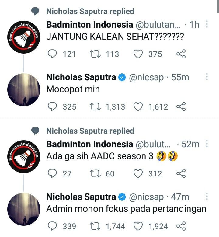 Admin Akun Bulutangkis Malah Bahas AADC Season 3 Saat Final Thomas Cup, Nicholas Saputra: Fokus Min!